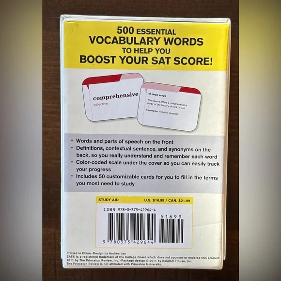 EUC Princeton Review SAT Vocabulary Flashcards; 500 Flashcards - Picture 2 of 3